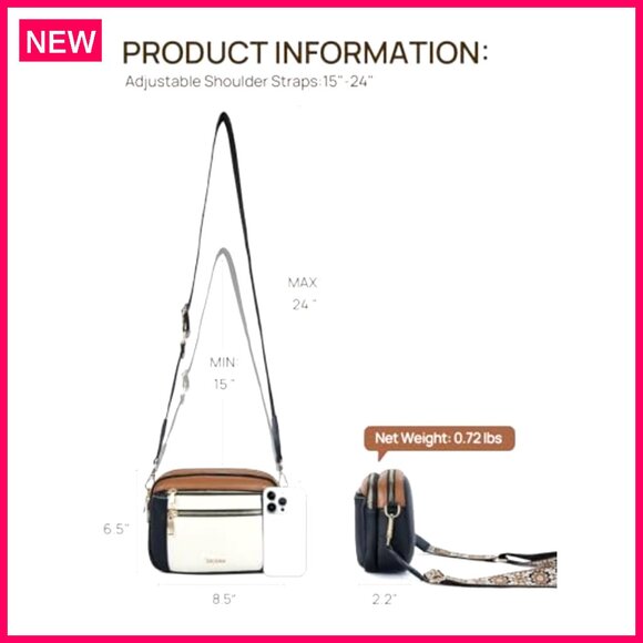 Small Vegan Leather Crossbody Bag Adjustable Strap Daily Use Lightweight - Picture 4 of 8